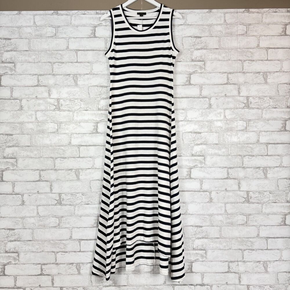 J.CREW 100% Cotton Women's Petite High-Low Navy Stripe Maxi Dress PM AO479